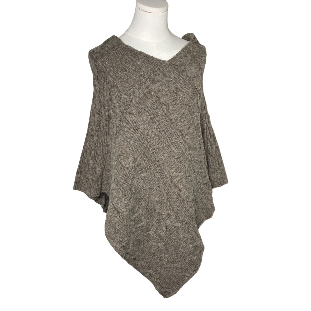 Iperico Taupe Alpaca Wool Poncho Sweater Cable Knit Asymmetrical Italy OSFA Boho